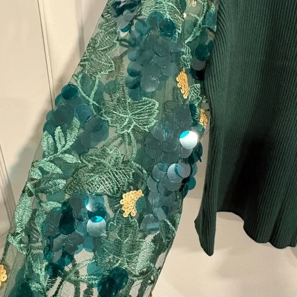 Sioni Green Embellished Sleeve Sweater - Picture 4 of 13